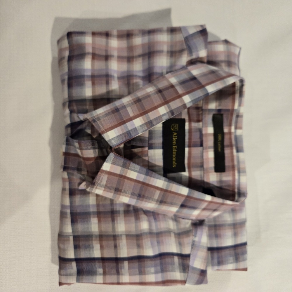 Allen Edmonds Lilac White Plaid Button Down 100% Cotton Men's Shirt Size XXL 2XL - Picture 13 of 13